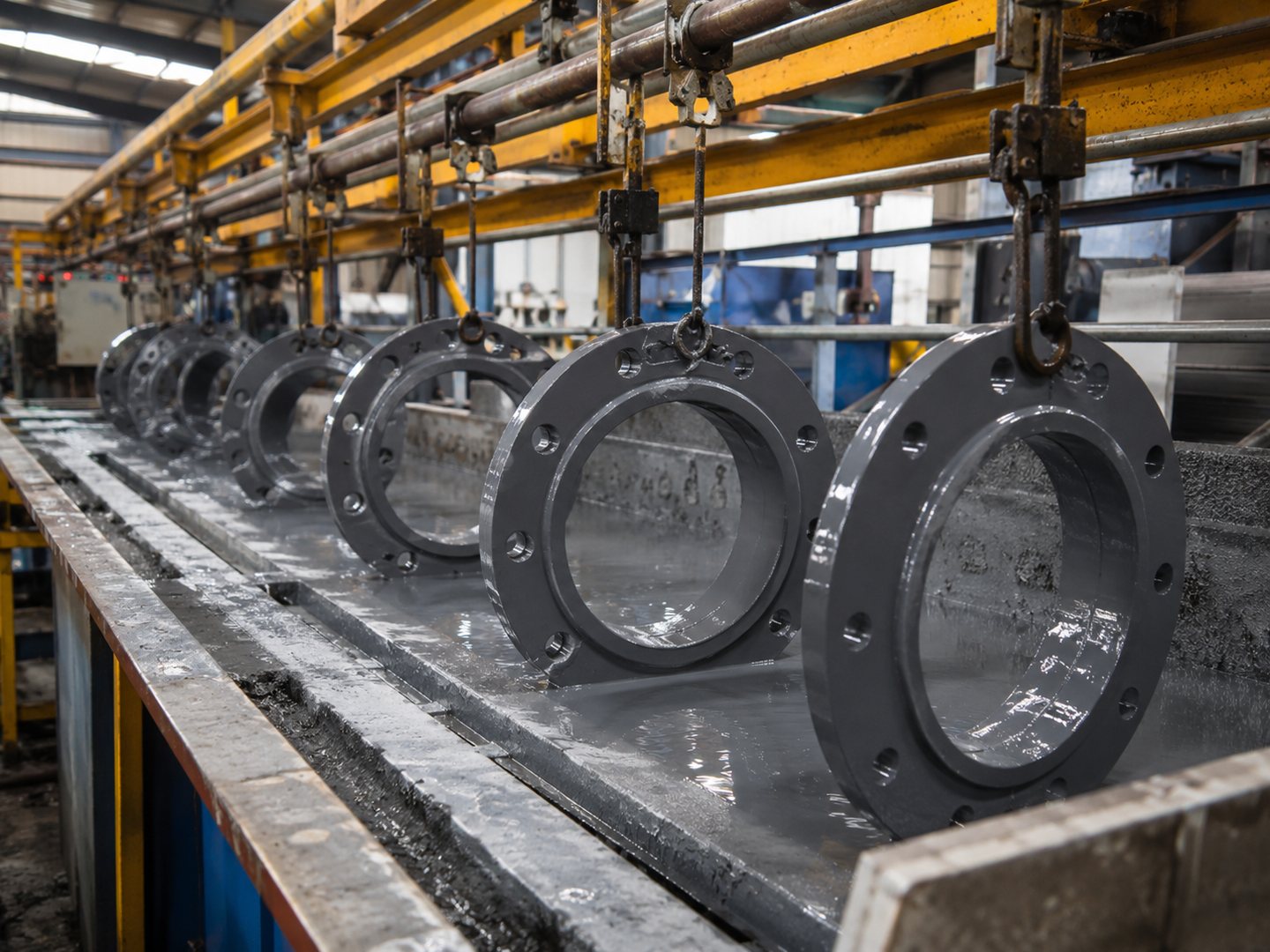 Anti-rust coating applied to finished flanges